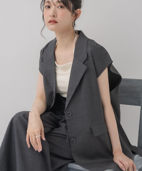 RETRO GIRL（レトロガール）の「テーラードベスト（ベスト・レディース・ナチュラル/ダークグレー/ベージュ・FREE）」の2枚目の写真