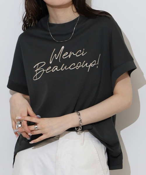 EGLANTINE(エグランティーヌ)の「EGLANTINE ロゴ半袖Tシャツ【日本製】(Tシャツ/カットソー・レディース・チャコールグレー/ダークグリーン/グレイッシュベージュ/ローズ/ライトグリーン・40)」の18枚目の写真