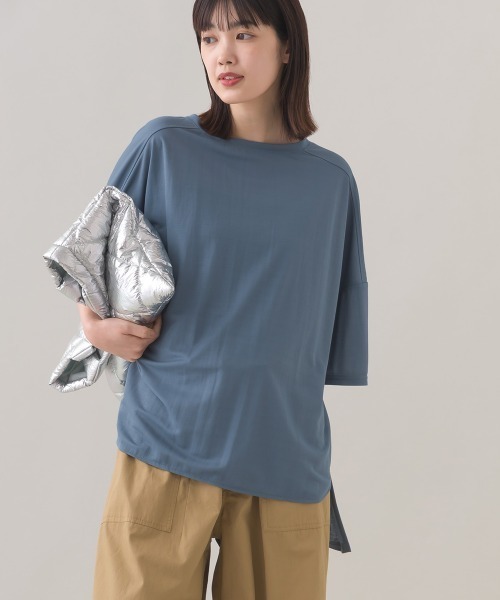 OMNES(オムネス)の「接触冷感オーバーサイズ半袖プルオーバーTシャツ(Tシャツ/カットソー・レディース・ブラック/オフホワイト/グレー/ダークグリーン/ネイビー/イエロー/ブルー系その他/ブラウン・FREE)」の22枚目の写真