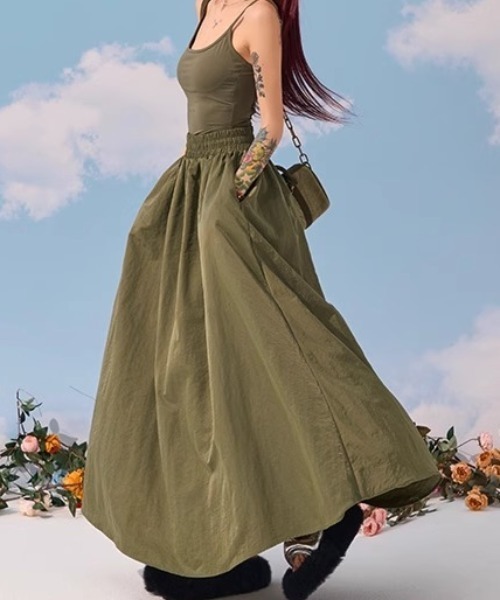 Per sist ence(パーシエンス)の「ボリュームフレアスカート(スカート・レディース・カーキ/グレー/ブラック・ONE SIZE)」の3枚目の写真
