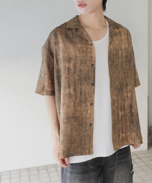 SENSE OF PLACE by URBAN RESEARCH（センスオブプレイスバイアーバンリサーチ）の「マーブルオープンカラーショートスリーブシャツ（シャツ/ブラウス・メンズ・グレー/チャコールグレー/ブルー/ブラウン・MEDIUM/LARGE）」の3枚目の写真