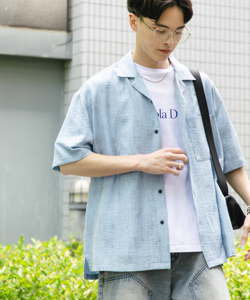 SENSE OF PLACE by URBAN RESEARCH（センスオブプレイスバイアーバンリサーチ）の「マーブルオープンカラーショートスリーブシャツ（シャツ/ブラウス・メンズ・グレー/チャコールグレー/ブルー/ブラウン・MEDIUM/LARGE）」の4枚目の写真