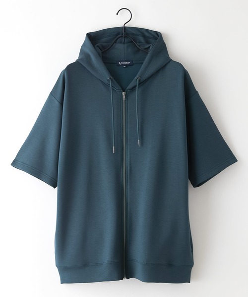 Blue Standard (ブルースタンダード)の「【Blue Standard:ブルースタンダード】接触冷感 COOLスムース リラックスフィット 5分袖フルジップパーカー 冷房対策 紫外線対策 日差し対策(パーカー・メンズ・グレー/ブルー/ブラック/ネイビー/チャコールグレー・MEDIUM/LARGE/X-LARGE)」の18枚目の写真