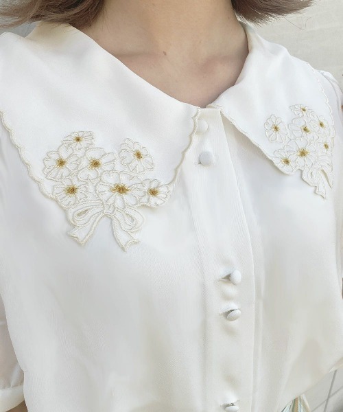 F i.n.t（フィント）の「ミニブーケ刺繍カットワーク半袖ブラウス　夏服（シャツ/ブラウス・レディース・ラベンダー/オフホワイト・FREE）」の14枚目の写真