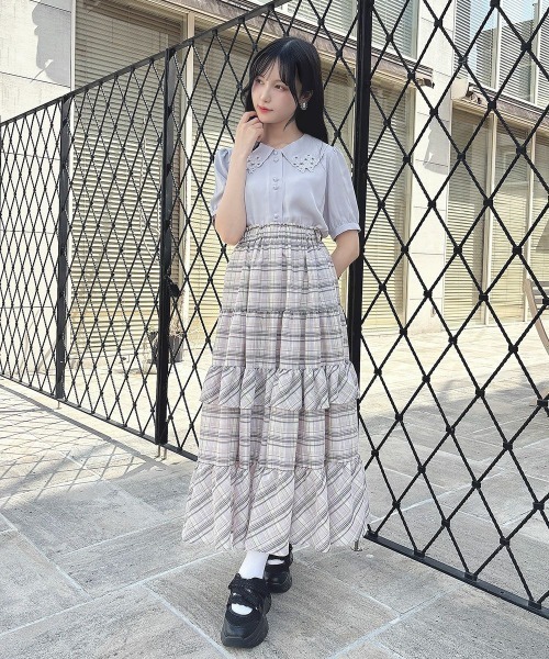 【洗える】ミニブーケ刺繍カットワーク半袖ブラウス セール】ミニブーケ刺繍カットワーク半袖ブラウス 夏服（シャツ