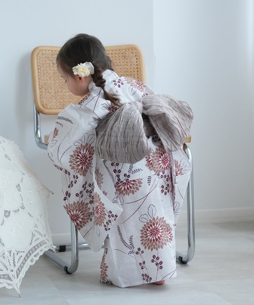 utatane（ウタタネ）の「キッズ浴衣3点セット utatane 煉瓦色の剣菊と萩（浴衣・キッズ・キナリ・110cm/100cm/120cm/130cm）」の4枚目の写真