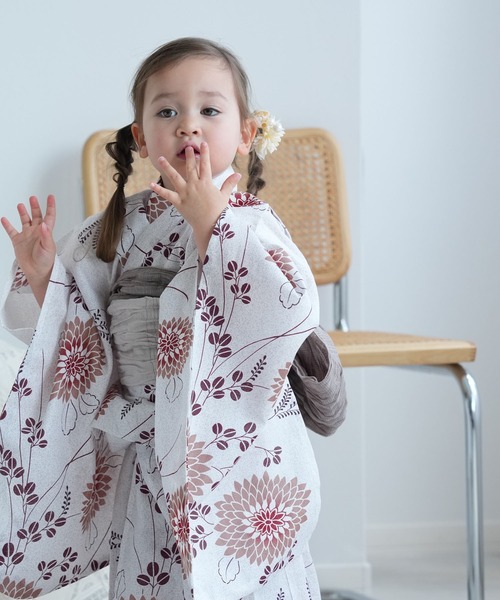 utatane（ウタタネ）の「キッズ浴衣3点セット utatane 煉瓦色の剣菊と萩（浴衣・キッズ・キナリ・110cm/100cm/120cm/130cm）」の5枚目の写真