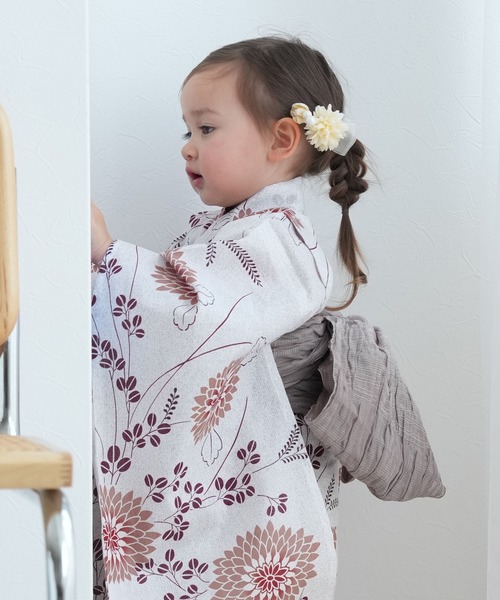 utatane（ウタタネ）の「キッズ浴衣3点セット utatane 煉瓦色の剣菊と萩（浴衣・キッズ・キナリ・110cm/100cm/120cm/130cm）」の6枚目の写真