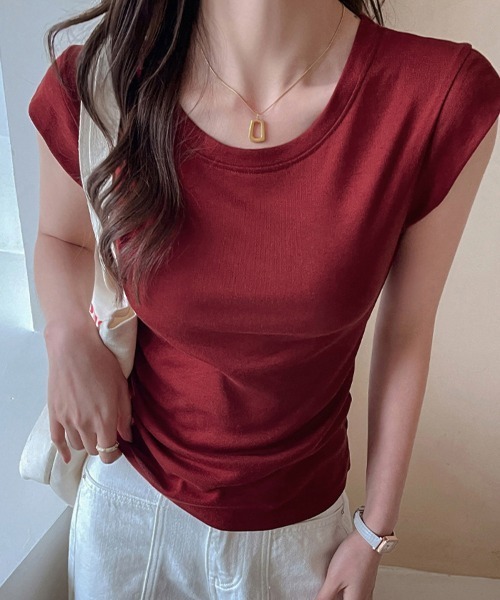ReRe(リリ)の「ラウンドネックカットソー(Tシャツ/カットソー・レディース・ブラック/ホワイト/ワインレッド/ベージュ/モカ・MEDIUM)」の5枚目の写真