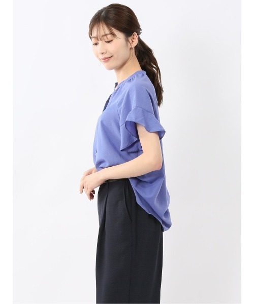 m.f.editorial(エムエフエディトリアル)の「【UVカット 高通気 イージーケア】m.f.エディトリアル レディース 袖フリル 前開き バンドカラーシャツ(シャツ/ブラウス・レディース・ブルー/グリーン系その他・MEDIUM/LARGE)」の17枚目の写真
