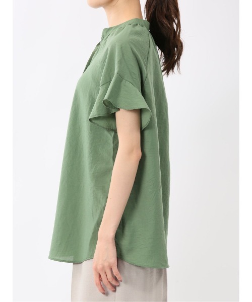 m.f.editorial(エムエフエディトリアル)の「【UVカット 高通気 イージーケア】m.f.エディトリアル レディース 袖フリル 前開き バンドカラーシャツ(シャツ/ブラウス・レディース・ブルー/グリーン系その他・MEDIUM/LARGE)」の6枚目の写真