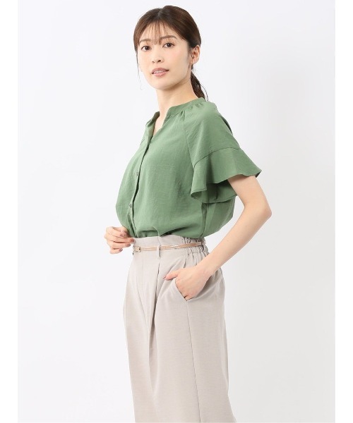 m.f.editorial(エムエフエディトリアル)の「【UVカット 高通気 イージーケア】m.f.エディトリアル レディース 袖フリル 前開き バンドカラーシャツ(シャツ/ブラウス・レディース・ブルー/グリーン系その他・MEDIUM/LARGE)」の22枚目の写真
