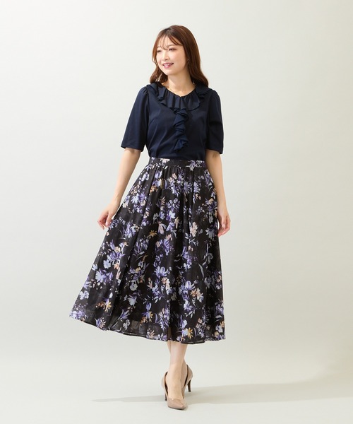 Rose Tiara(ローズティアラ)の「【接触冷感/綿100%/手洗いOK】フリルカットソー(Tシャツ/カットソー・レディース・ネイビー/ブラウン/レッド・42/46/38)」の13枚目の写真