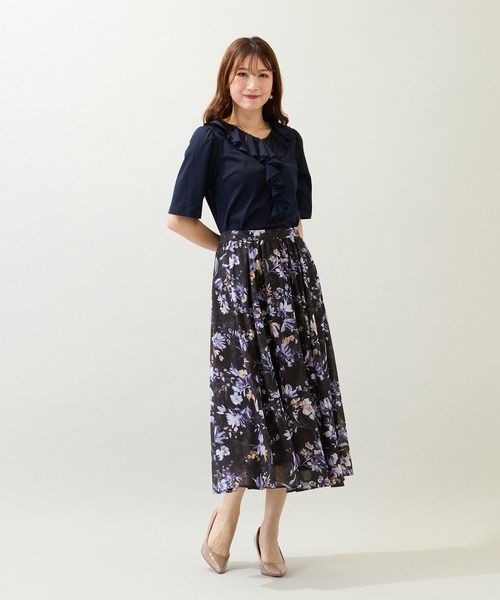 Rose Tiara(ローズティアラ)の「【接触冷感/綿100%/手洗いOK】フリルカットソー(Tシャツ/カットソー・レディース・ネイビー/ブラウン/レッド・42/46/38)」の14枚目の写真