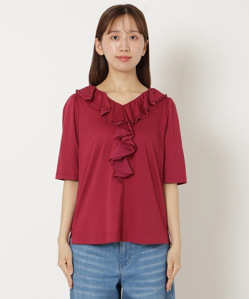 Rose Tiara(ローズティアラ)の「【接触冷感/綿100%/手洗いOK】フリルカットソー(Tシャツ/カットソー・レディース・ネイビー/ブラウン/レッド・42/46/38)」の15枚目の写真