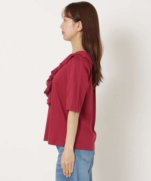 Rose Tiara(ローズティアラ)の「【接触冷感/綿100%/手洗いOK】フリルカットソー(Tシャツ/カットソー・レディース・ネイビー/ブラウン/レッド・42/46/38)」の16枚目の写真