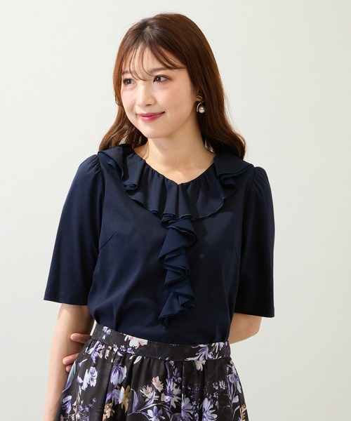 Rose Tiara(ローズティアラ)の「【接触冷感/綿100%/手洗いOK】フリルカットソー(Tシャツ/カットソー・レディース・ネイビー/ブラウン/レッド・42/46/38)」の12枚目の写真