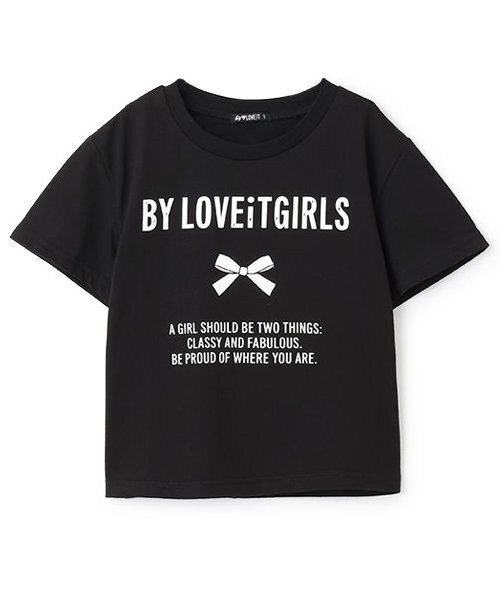 by LOVEiT（バイラビット）の「【接触冷感】ロゴリボンプリントTシャツ（Tシャツ/カットソー・キッズ・オフホワイト/ピンク/ブラック/チャコール・140cm/150cm/160cm/130cm/120cm）」の2枚目の写真