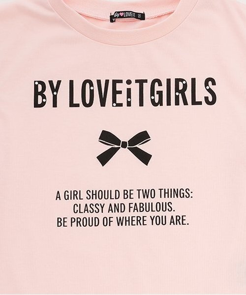 by LOVEiT（バイラビット）の「【接触冷感】ロゴリボンプリントTシャツ（Tシャツ/カットソー・キッズ・オフホワイト/ピンク/ブラック/チャコール・140cm/150cm/160cm/130cm/120cm）」の7枚目の写真