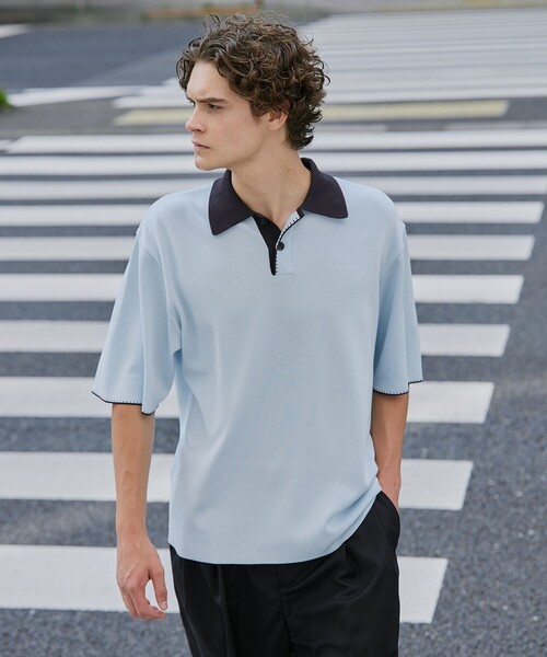 UNITED TOKYO ニットポロシャツ 18gサマーニットポロシャツ(1 BLUE GREY): : メンズ｜UNITED