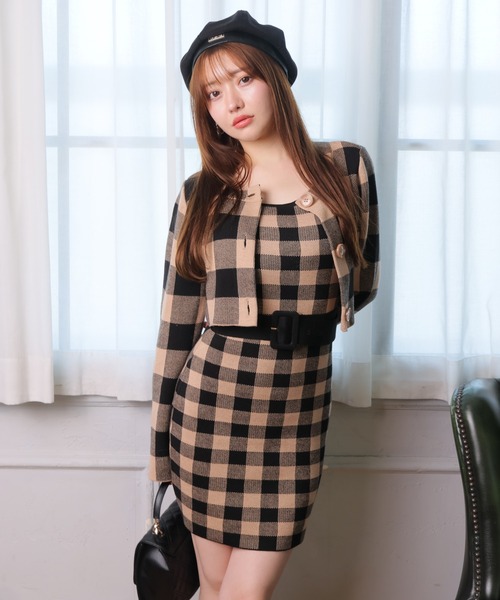 レトロチェックアンサンブルニットワンピース（ワンピース