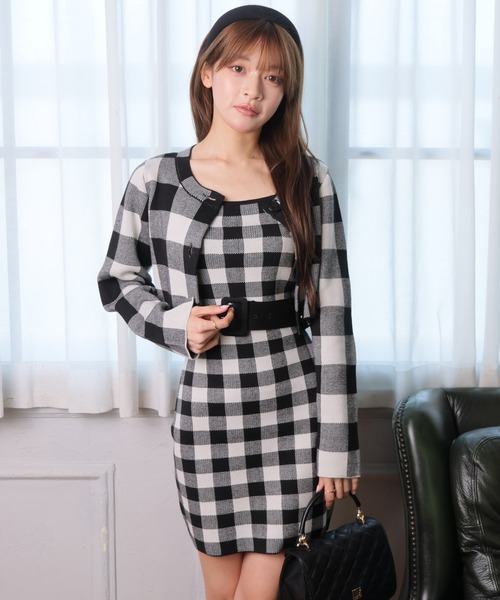 レトロチェックアンサンブルニットワンピース リップサービス LIP SERVICE（リップサービス）｜ レトロチェックアンサンブル