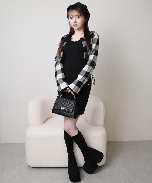 レトロチェックアンサンブルニットワンピース（ワンピース