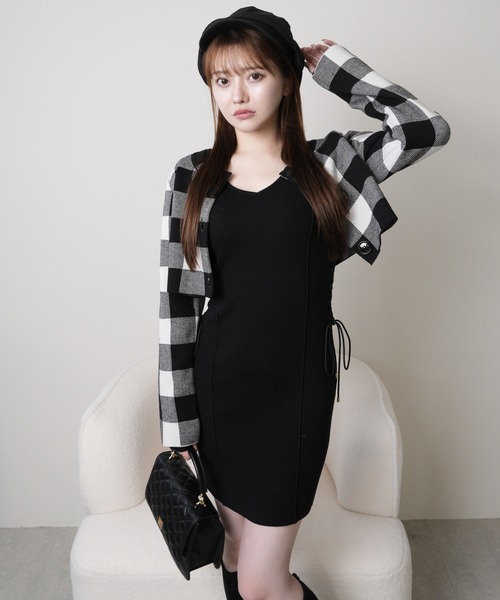 レトロチェックアンサンブルニットワンピース（ワンピース