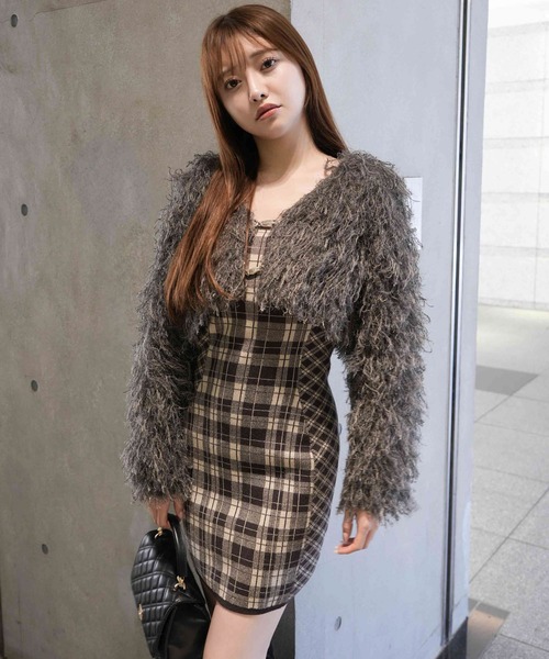 レトロチェックアンサンブルニットワンピース セール】レトロチェックアンサンブルニットワンピース（ワンピース