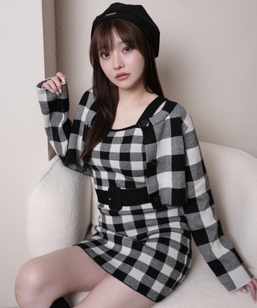 セール】レトロチェックアンサンブルニットワンピース（ワンピース