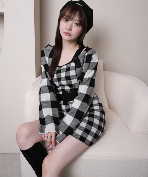セール】レトロチェックアンサンブルニットワンピース（ワンピース