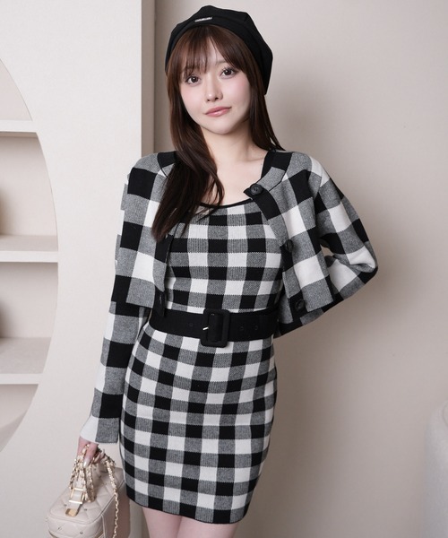セール】レトロチェックアンサンブルニットワンピース（ワンピース