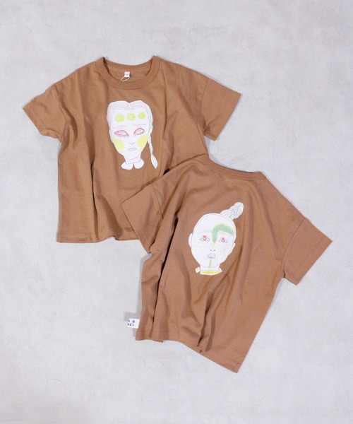MARKEY'S(マーキーズ)の「マエウシロプリントTシャツ(Tシャツ/カットソー・キッズ・パープル/ライトグリーン/ブラウン/グリーン/オフホワイト・XS/S/M/L/LL)」の1枚目の写真