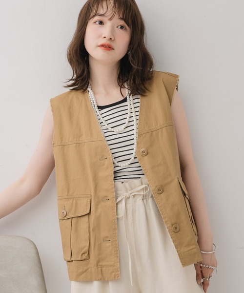 RETRO GIRL（レトロガール）の「ツイルベスト（ベスト・レディース・ベージュ/ダークブラウン/ダークグリーン・FREE）」の2枚目の写真