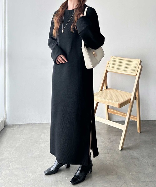 GeeRA(ジーラ)の「【S-LLサイズ】裾ゴールドジップ使いスリットニットロングワンピース(ワンピース・レディース・ブラウン/ベージュ/チャコール/グレー/ブラック・SMALL/MEDIUM/LARGE/X-LARGE)」の6枚目の写真