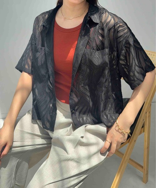 AS KNOW AS plus(アズノゥアズプラス)の「●ダブルポケット付き スリット入り シアー半袖シャツ(シャツ/ブラウス・レディース・ホワイト系/ブルー系/その他/ブラック系/ブラック系その他/ホワイト系その他・FREE)」の1枚目の写真