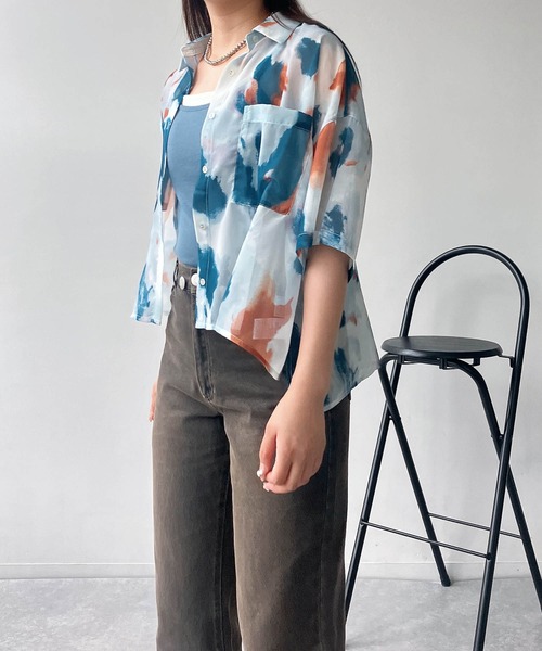 AS KNOW AS plus(アズノゥアズプラス)の「●ダブルポケット付き スリット入り シアー半袖シャツ(シャツ/ブラウス・レディース・ホワイト系/ブルー系/その他/ブラック系/ブラック系その他/ホワイト系その他・FREE)」の11枚目の写真