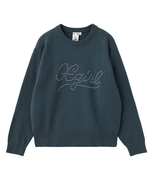 X-girl（エックスガール）の「STUDDED LOGO KNIT TOP（ニット/セーター・レディース・ブラウン/ネイビー/ブラック・ONE SIZE）」の3枚目の写真
