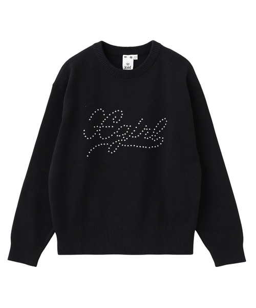 X-girl（エックスガール）の「STUDDED LOGO KNIT TOP（ニット/セーター・レディース・ブラウン/ネイビー/ブラック・ONE SIZE）」の2枚目の写真