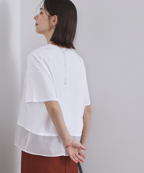 OPAQUE.CLIP(オペークドットクリップ)の「裾シアードッキングボクシーTシャツ【洗濯機洗い可】(Tシャツ/カットソー・レディース・ブラック/ホワイト・38/40)」の7枚目の写真