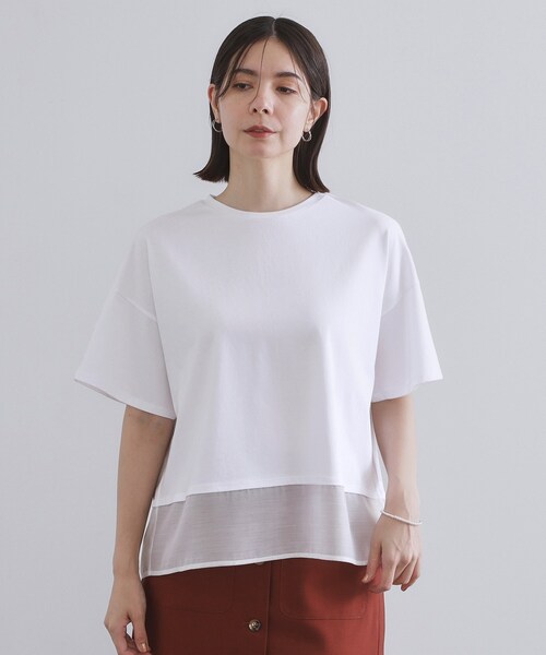 OPAQUE.CLIP(オペークドットクリップ)の「裾シアードッキングボクシーTシャツ【洗濯機洗い可】(Tシャツ/カットソー・レディース・ブラック/ホワイト・38/40)」の11枚目の写真