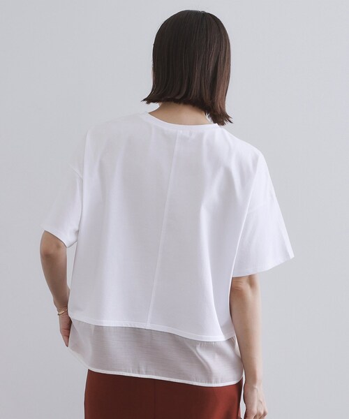 OPAQUE.CLIP(オペークドットクリップ)の「裾シアードッキングボクシーTシャツ【洗濯機洗い可】(Tシャツ/カットソー・レディース・ブラック/ホワイト・38/40)」の13枚目の写真