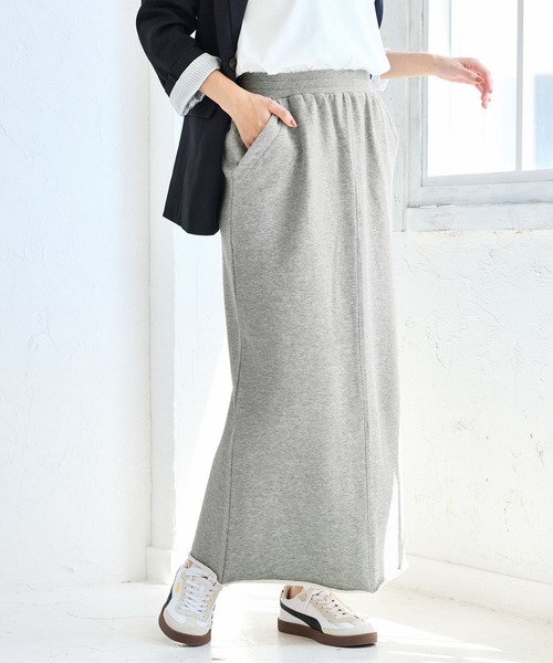 VIS（ビス）の「ミニ裏毛ナロースカート（スカート・レディース・ライトグレー/ブラック・FREE）」の2枚目の写真