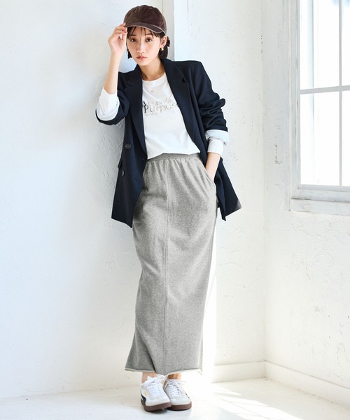 VIS（ビス）の「ミニ裏毛ナロースカート（スカート・レディース・ライトグレー/ブラック・FREE）」の3枚目の写真