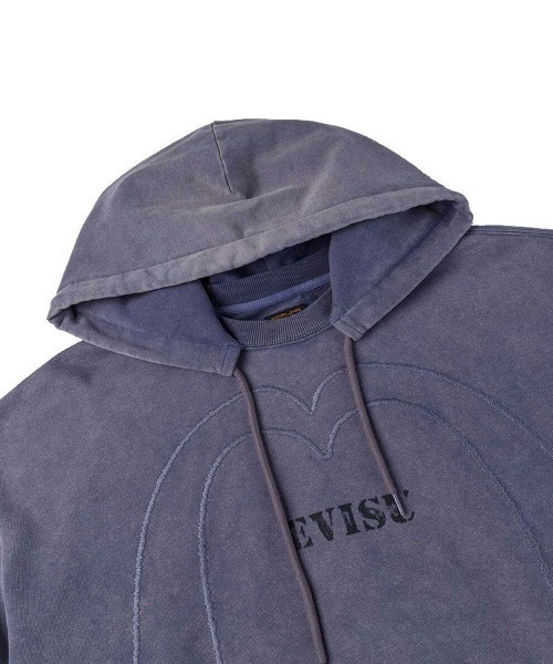 EVISU（エヴィス）の「【EVISU】HEAVY WASHED AFTER-HOOD SWEATSHIRT / ネイビー [2EAEJM5SW6119]（パーカー・メンズ・ネイビー・M/L/S/LL）」の5枚目の写真