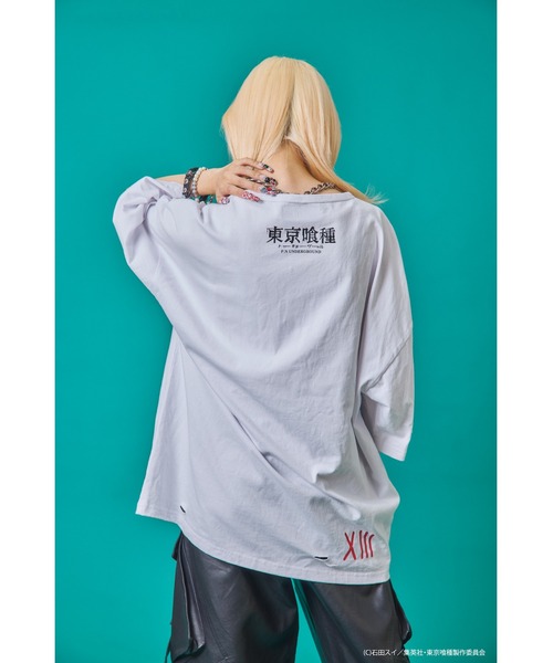 Revo.（レボ）の「『東京喰種 トーキョーグール』×『P.N UNDERGROUND ピー エヌ アンダーグラウンド』コラボ / 鈴屋什造（すずや じゅうぞう） グラフィックプリント ダメージ加工 Tシャツ（Tシャツ/カットソー・メンズ・グレー系/ホワイト/ブラック・M/L/44/46）」の8枚目の写真