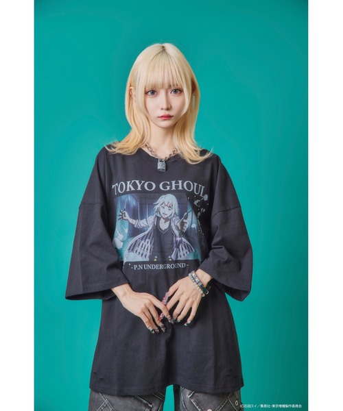 Revo.（レボ）の「『東京喰種 トーキョーグール』×『P.N UNDERGROUND ピー エヌ アンダーグラウンド』コラボ / 鈴屋什造（すずや じゅうぞう） グラフィックプリント ダメージ加工 Tシャツ（Tシャツ/カットソー・メンズ・グレー系/ホワイト/ブラック・M/L/44/46）」の12枚目の写真