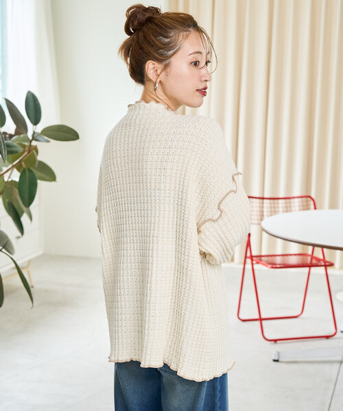 FREAK'S STORE(フリークスストア)の「限定展開 ヘビー ワッフル メロー ハイネック ニット(ニット/セーター・レディース・ネイビー/オリーブ/ブラック/ブルー/ナチュラル・フリ-)」の8枚目の写真