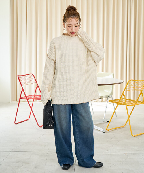 FREAK'S STORE(フリークスストア)の「限定展開 ヘビー ワッフル メロー ハイネック ニット(ニット/セーター・レディース・ネイビー/オリーブ/ブラック/ブルー/ナチュラル・フリ-)」の9枚目の写真