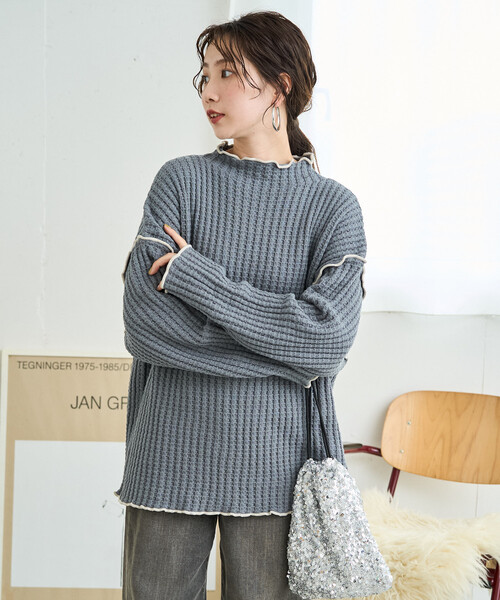 FREAK'S STORE(フリークスストア)の「限定展開 ヘビー ワッフル メロー ハイネック ニット(ニット/セーター・レディース・ネイビー/オリーブ/ブラック/ブルー/ナチュラル・フリ-)」の15枚目の写真